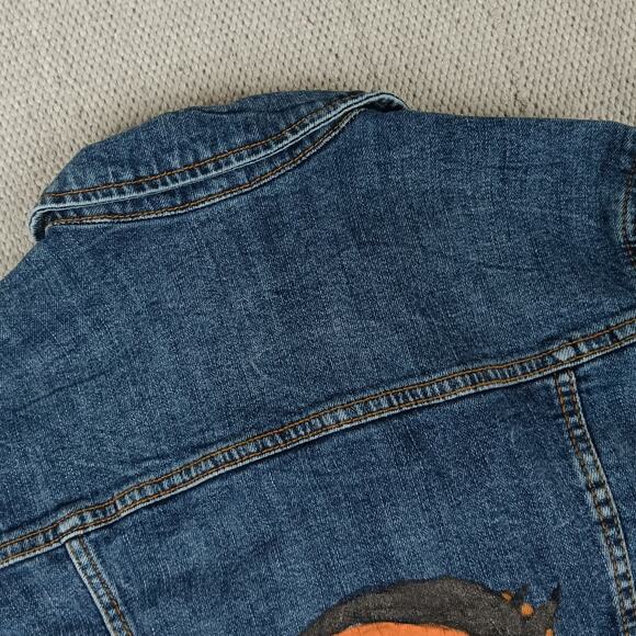 Old Navy Custom Jean Jacket Women's Medium Blue "Aerosmith" Hand Painted Cropped - Picture 9 of 13